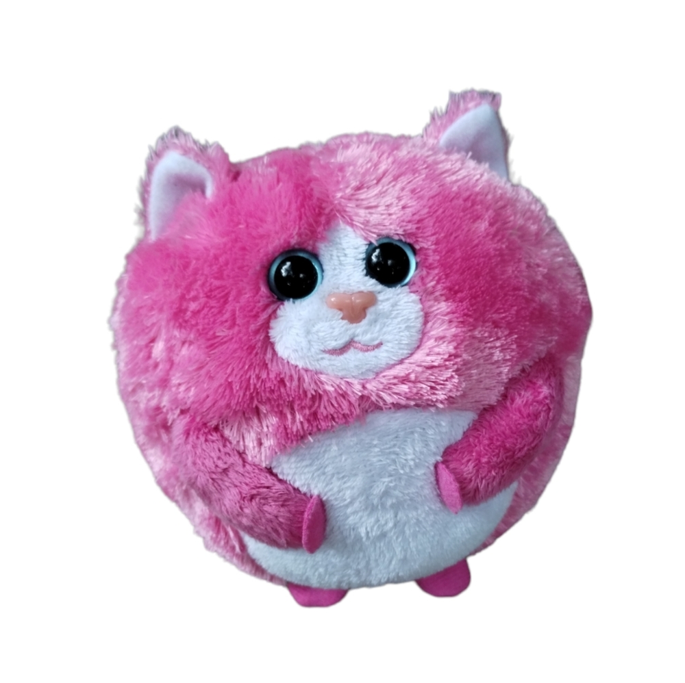 ✓Ty Beanie Ballz Tumbles Pink White Kitty Cat Plush Round Bean Bag 5" With Tags
